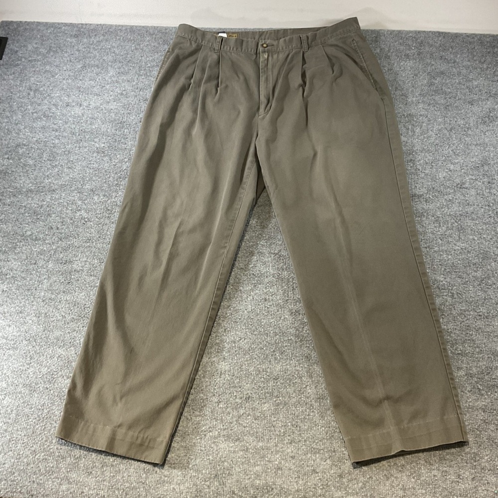 Cutter & Buck Mens Pleated Chino Pants Olive Khaki Cotton Twill Size 42 x 30